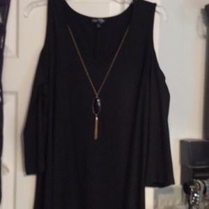 Black cold shoulder 3/4 length sleeve dress